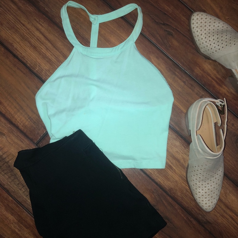 Teal cropped halter top